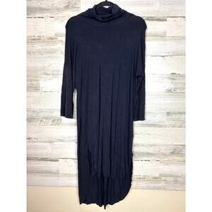 POL Womens S Black Midi Turtleneck 3/4 Sleeve Cotton Boho Shirt Dress NEW